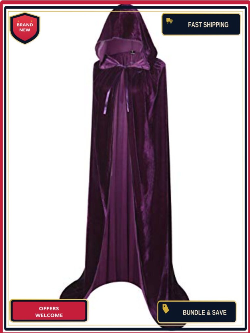 Long Hooded Velvet Cloak Cape Witch Vampire Halloween Costume Unisex